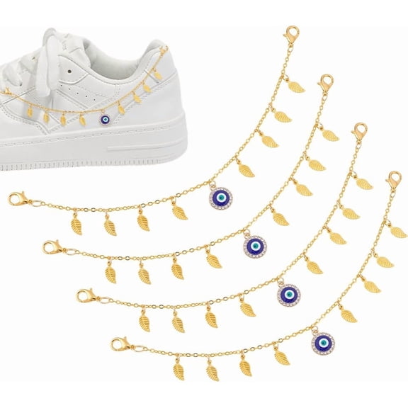 Gold 4Pcs Golden Shoe Chains Shoe Charms for Women Bling Shoe Chains for Shoe Chains Charms and Leaves Pendant for Women Clog Sandals Shoe Decoration