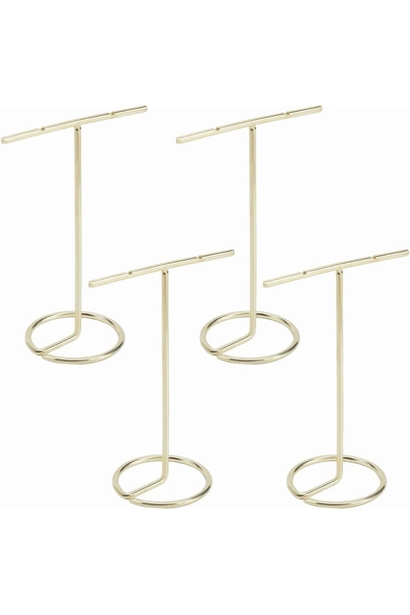 Gold 4Pcs T Shaped Jewelry Stand Necklace Stand Holder Earring Display Organizer Light Gold Jewelry Towers Bangles Rings Earrings Watch Hanging Organizers for Selling Home Storage Show Photo