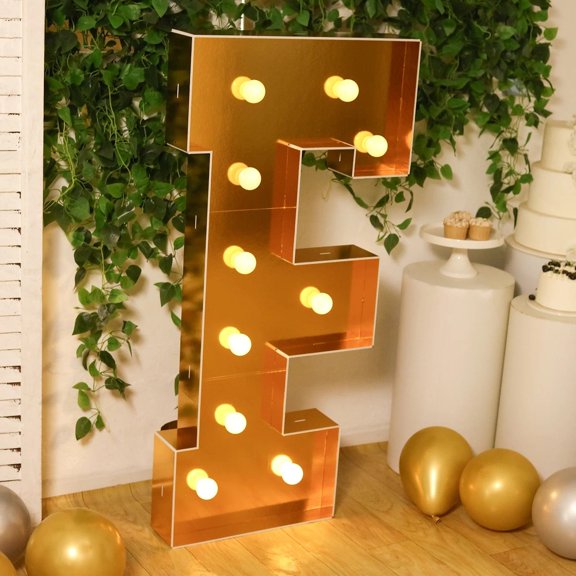 Gold 4ft LED Marquee Letter F Pre-Cut Foam Board Lighted Sign Wedding Event Party