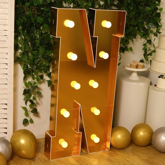 Gold 4ft LED Marquee Letter N Pre-Cut Foam Board Lighted Sign Wedding Event Party