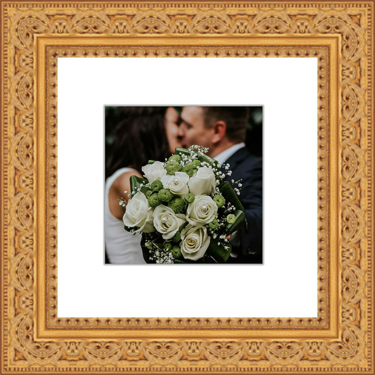 8 x 8 Deluxe Silver Aluminum Contemporary Picture Frame, 4 x 4 Matted