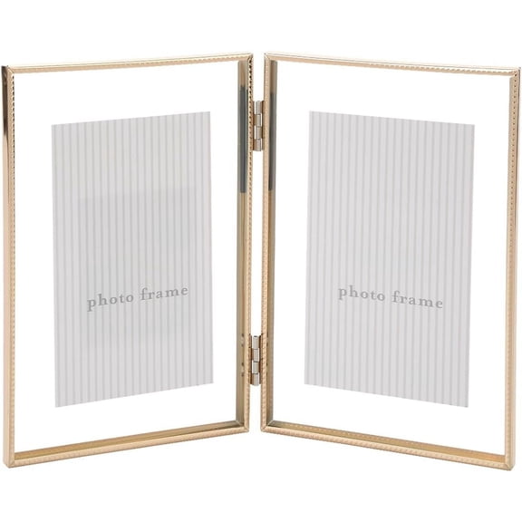 Gold 4x6"Double Floating Photo Frame, Metal Lace Edge Frame for 2x3" to 4x6" Photos