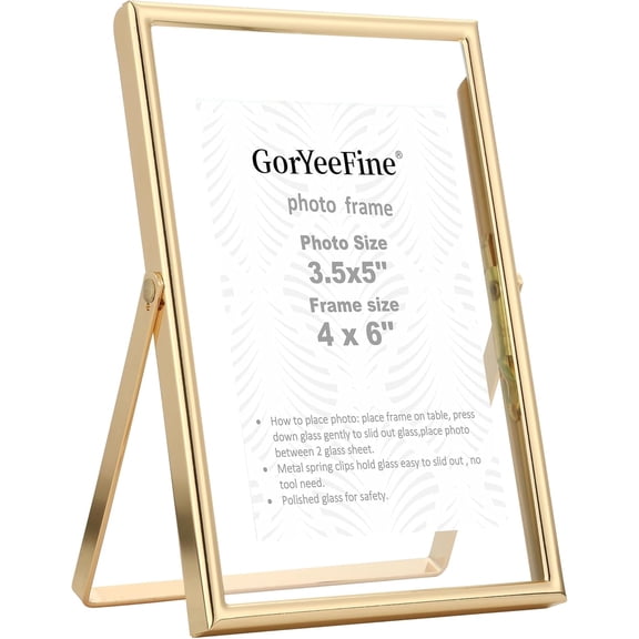 Gold 4x6 Floating Picture Frame for Photo(2x3'',3.5x5''),Adjustable Tabletop/Shelf,Floating Picture Frames 2x3'',Classy Metal Gift Frames for Wedding,Thanksgiving,Christmas