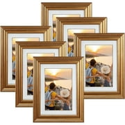 Gold 4x6 Picture Frames Set of 6, Display Pictures 4x6 with Mat or 5x7 Without Mat, Photo Frames for Wall Mount or Tabletop