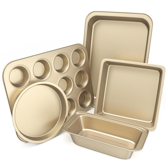 Gold 5-Piece Nonstick Bakeware Set For Oven Kitchen Baking