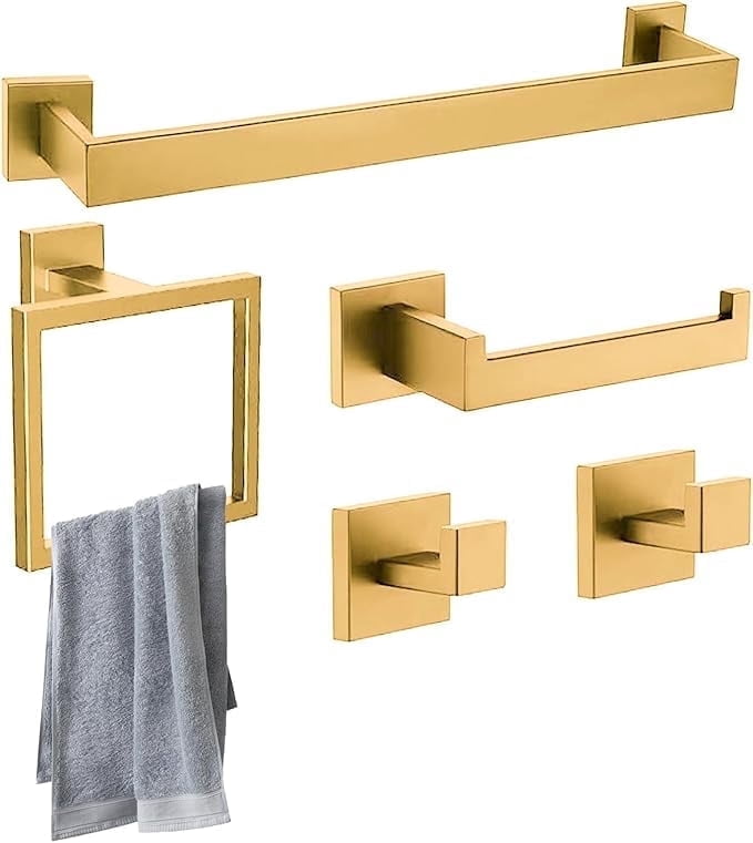 Stusgo Gold 5-Piece Square Bathroom Hardware Set- 304 Stainless Steel ...