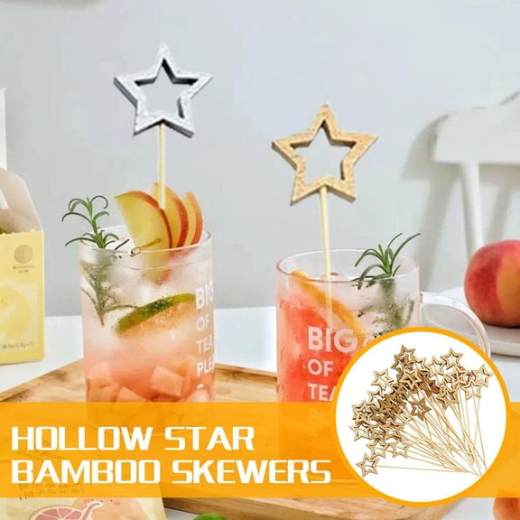 Gold 50pcs Five-Pointed Star Picks Cute One-Time Fruit Picks Fashionable Cake Picks Christmas Holiday Fruit Picks