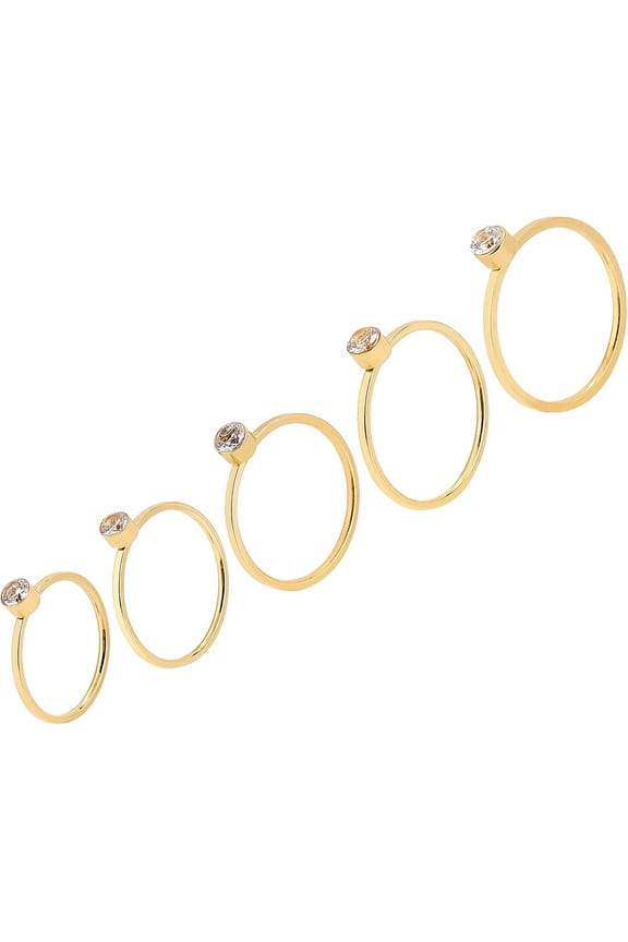 Gold 5Pcs 5 Size Round Rhinestone Finger Rings Golden Rings 304 Stainless Steel Thin Finger Rings for Women US Size 5~9 3/4(15.7~19.5mm)
