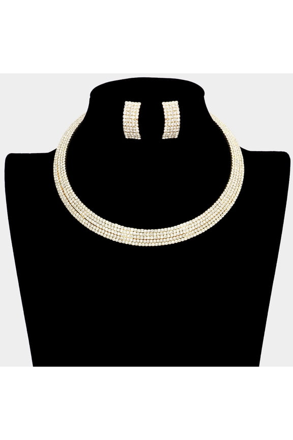 Gold 5Rows Rhinestone Pave Choker Necklace