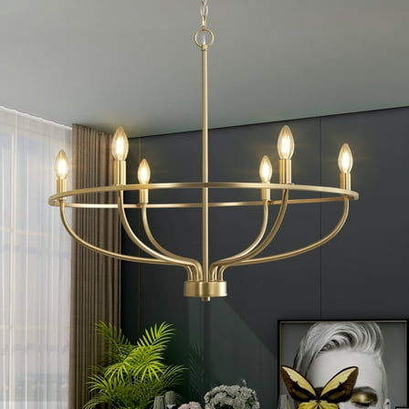 Gold 6 Light Chandelier, Farmhouse Ceiling Pendant Light Fixture Dining Table Candle Chandelier Lighting for Bedroom Hallway Entryway Living Room Kitchen 29in Chandeliers