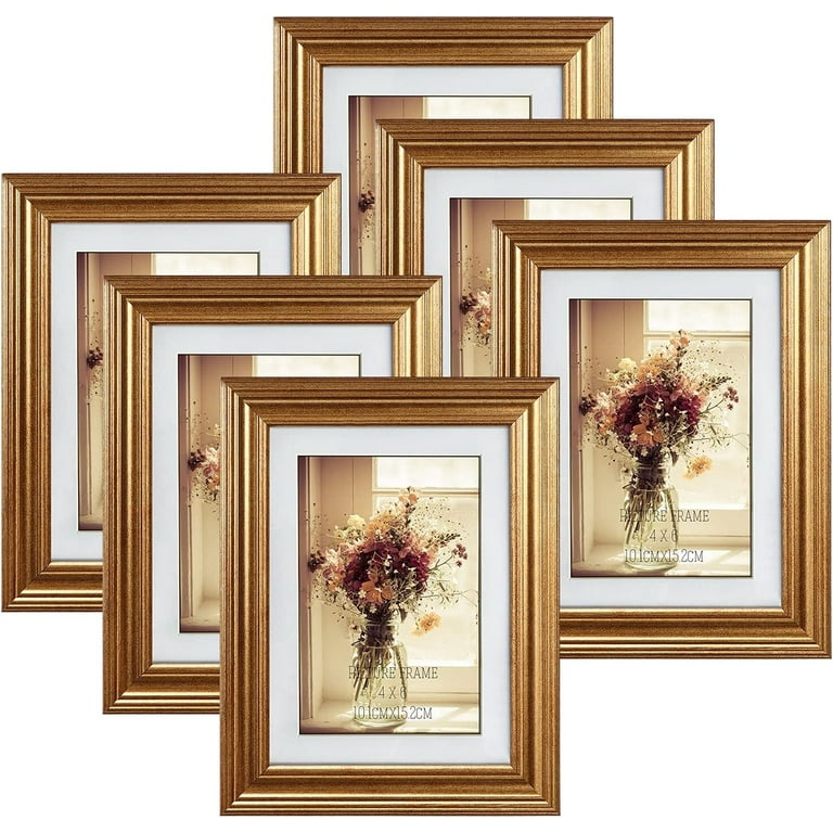 4x6 Picture Frame Set of 6, Matted to 4x6 Photos with Mat or 5x7 Without Mat  for Wall and Tabletop, Black 