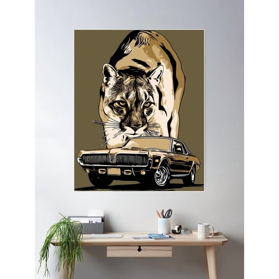 Gold 68 Mercury Cougar Poster Wall Art, Modern Wall Decor For Living Room Bedroom, 8x12 UNFRAMED