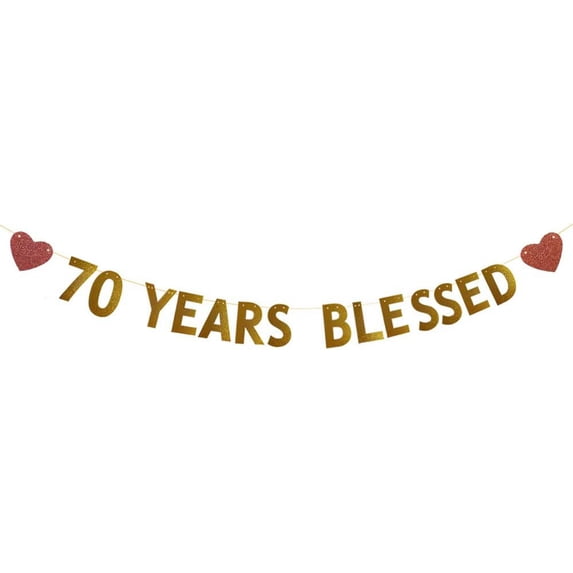 Gold 70 Years Banner,Pre-strung,70th Birthday/Wedding Anniversary Party ...