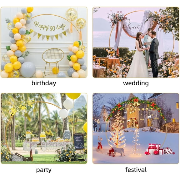 Gold 8FT Wedding Arch Circle Stand - Metal Round Backdrop Frame for Balloon Decoration, Weddings, Birthday Parties, Bridal Showers, Anniversaries, Candy Tables, Christmas