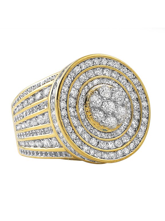 Gold .925 Silver Jumbo Cluster CZ Bling Ring