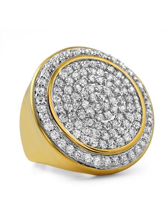 Gold .925 Sterling Silver CZ Bling Ring Mega Ice Circles