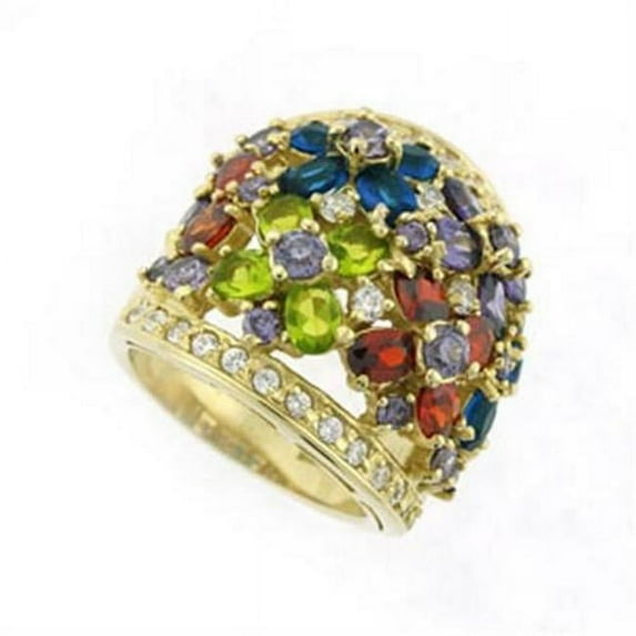 Gold 925 Sterling Silver Ring with AAA Grade CZ, Multi Color - Size 8