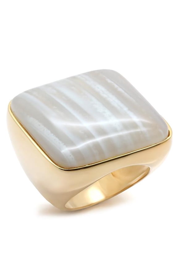 Gold 925 Sterling Silver Ring with Semi-Precious Agate, Multi Color - Size 8