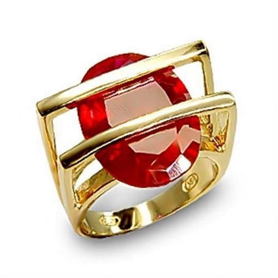 Gold 925 Sterling Silver Ring with Synthetic Garnet, Ruby - Size 6