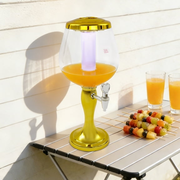 Gold ABS/PET 3L Luminous Beer Tower with Ice Tube Cold/Color Atmosphere Lamp Desktop Beverage Dispenser