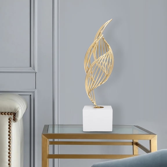 Gold Abstract Metal Sculpture, Iron Art Statue with Sturdy Base, Modern Decorative Centerpiece for Home Office Table, 11 Inch