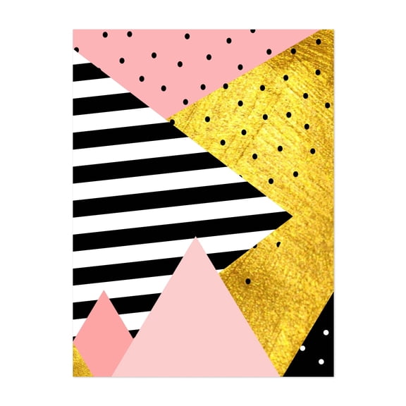 Gold Abstract Pink - Digital Art Geometric Modern Art Abstract Pattern Pop Art Minimalist Unframed Wall Art Print 18 x 24 inches