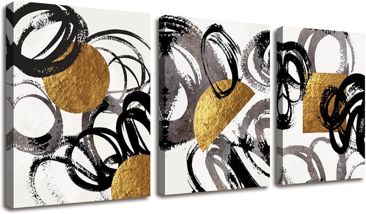 Gold Abstract Wall Art 3 Pieces Black and White Wall Art Canvas