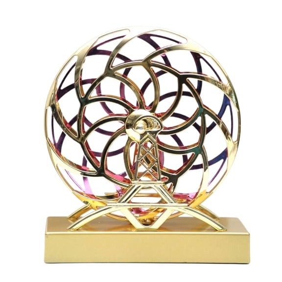 Gold Accent Decor, Office Desk Decor, Perpetual Motion Desk Toys, 5 in Spherical Frame, Gold Home Office Decor, Magnetic Swing, Desk Display, Golden Base, 1 Pc