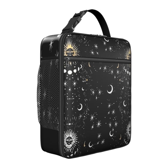 Gold Accent Gothic Lunch Box - Starry Night Constellation Pattern, Insulated Reusable Tote Bag with Zipper Closure & Leakproof Cooler for Picnic/Camping