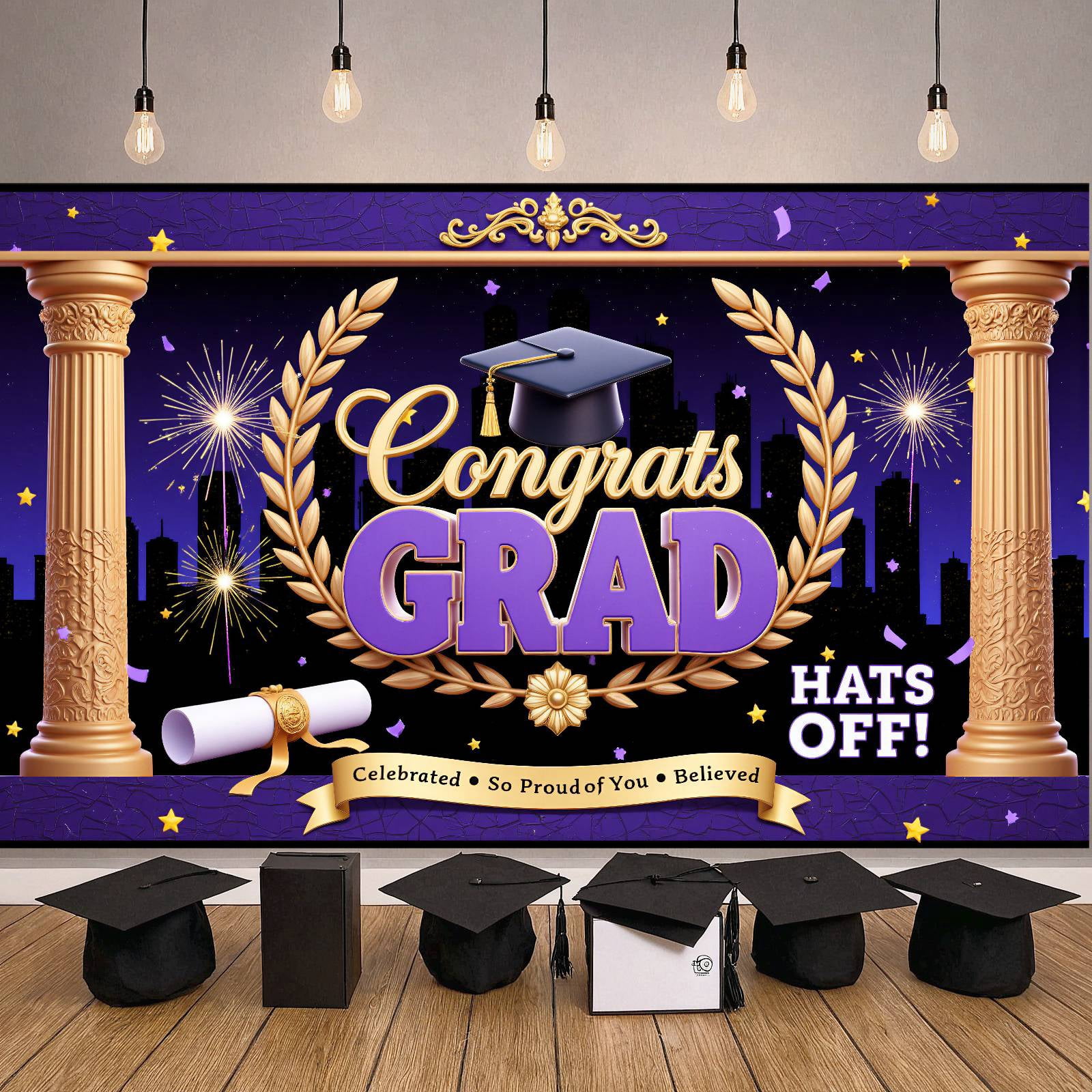 Grad Display Gold Accent Graduation Banner Red Background Grad Display Graduation ...