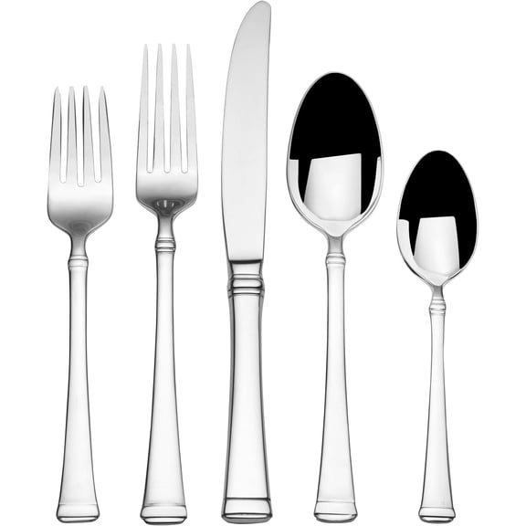 Gold Accent Harmony Flatware Set for 12, 65 Piece 18/10 Stainless Steel Silverware with Gold-Trimmed Handles and Serving Utensils, Elegant Dinnerware Service