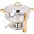 Gold Accent Soup Chafer- Commercial 8 Qt. Round Gold Accent Soup Chafer for Kitchen, Restaurant Buffet