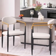 Gold-Accented Armrests Modern Dining Chairs Set 2, Ergonomic Fabric Seat