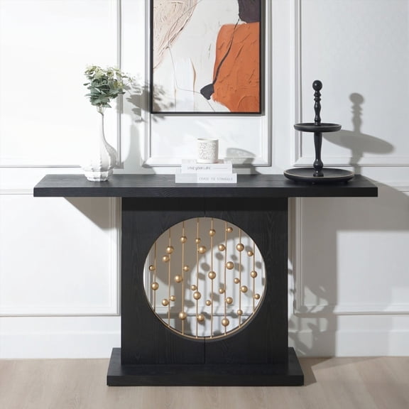 Modern Black Console Table with Gold Accent, 56in Spacious, Durable Entryway Table