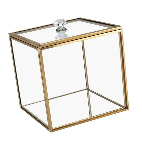 Gold Accented Glass Organizers Box Leakproof Clear Designs For Cosmetic Accessories And Home Decoration