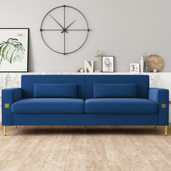 Gold Accented Velvet 3 - Modern Couch With Cushions For Living Room And Office, Superior Comfort Experience Seat Padding Increases Sitting