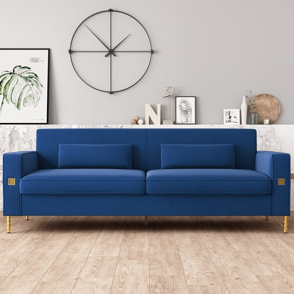 Gold Accented Velvet 3 - Modern Couch With Cushions For Living Room And Office, Superior Comfort Experience Seat Padding Increases Sitting