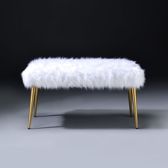 Gold - Accented White Bench / Bedroom Decorative Seating