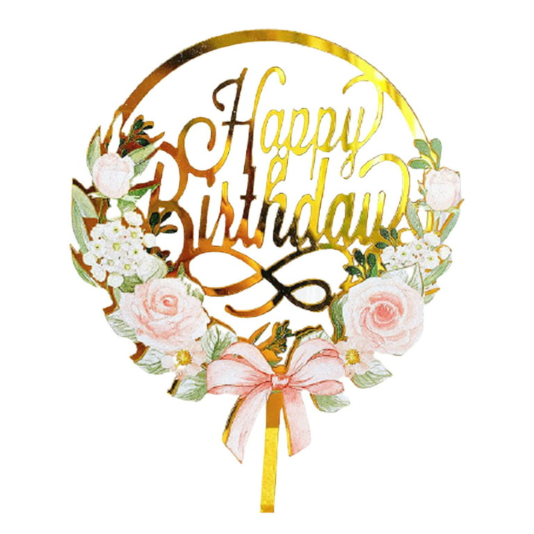 Gold Acrylic Cake Topper, Happy Birthday Topper