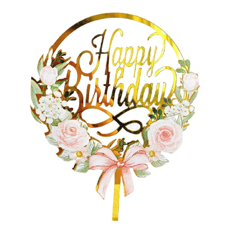 Gold Acrylic Cake Topper with Flower Design Happy Birthday Cake Decoration  Supplies for Kid Adult