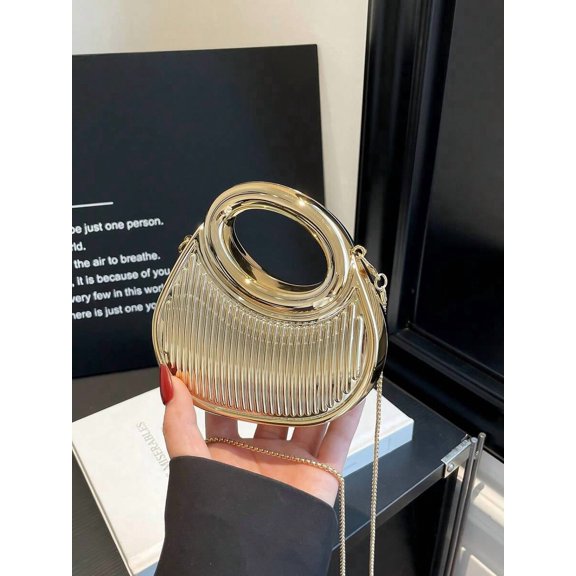 Gold Acrylic Crescent Moon Mini Crossbody Bag With Chain Strap