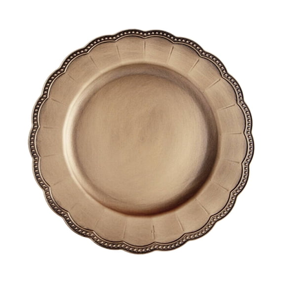 Gold Acrylic Dinner Plate - Elegant Plastic Plates with Brushed Wavy Scalloped Rim for Weddings, Banquets, Festive Gatherings and Special Events