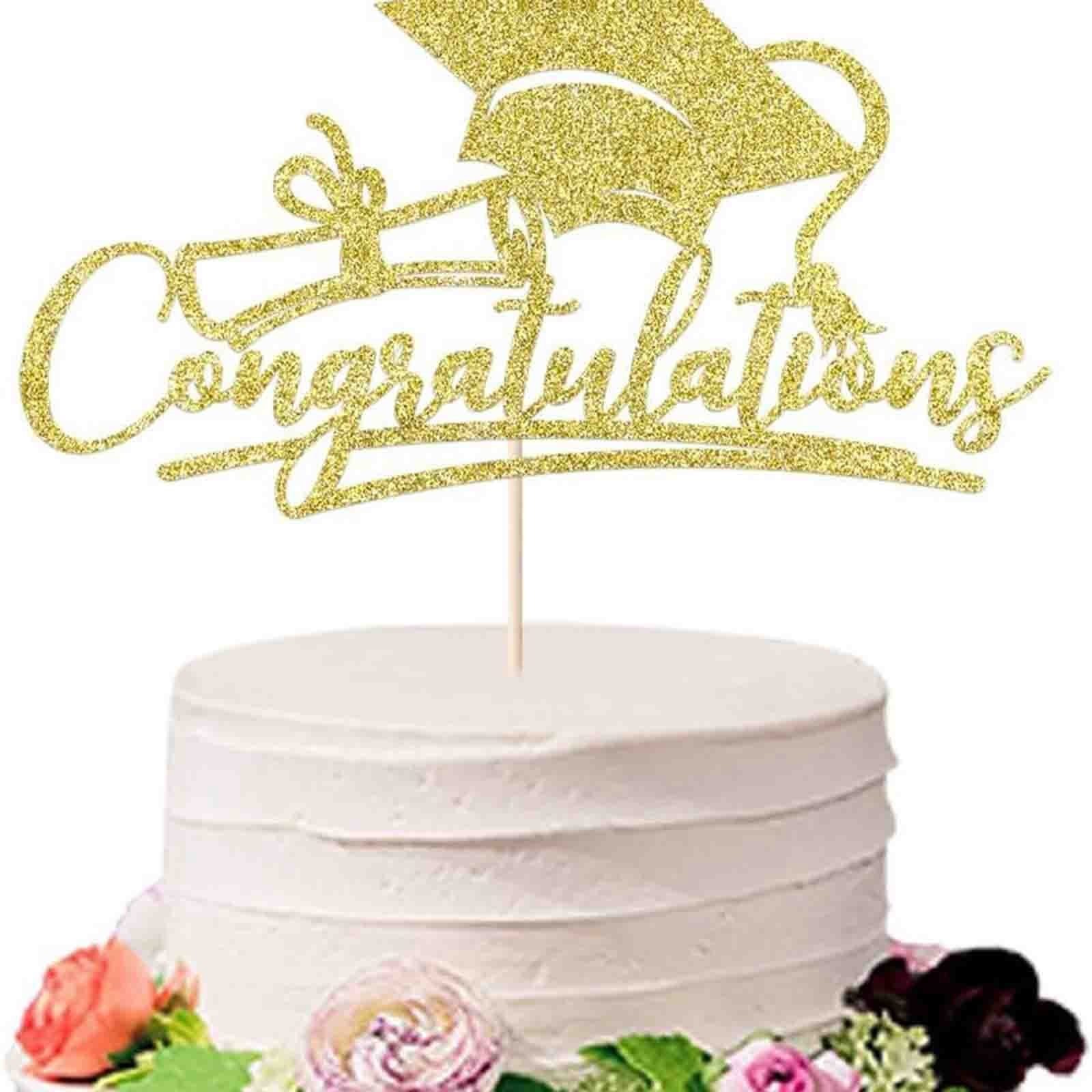 Gold Acrylic Graduation Cake Topper–Congratulations with 3D Bachelor Cap & Diploma,Class of 2026 Cake Insert for Senior Commencement Party Decor
