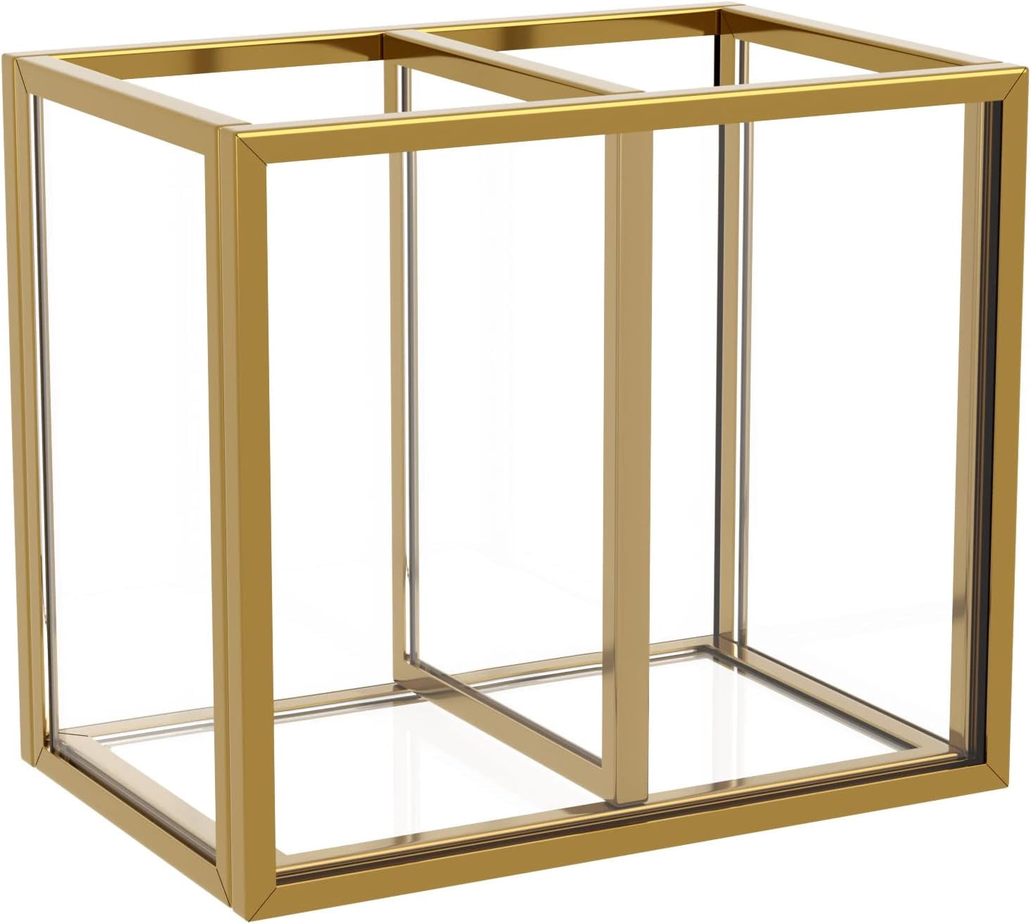 Gold Acrylic Pen Holder for Desk, Clear Pencil Cup Organizer Makeup Brush Holder, Acrylic Desk Organizers and Accessories for Desktop Office - 2 Compartments