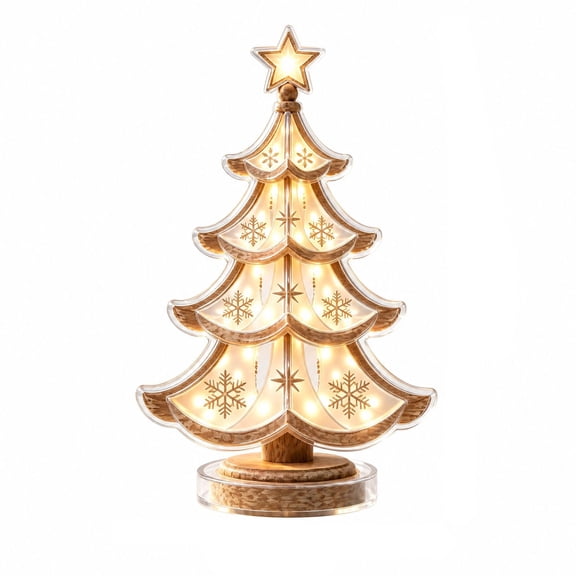Gold Acrylic Tabletop Christmas Tree with LED Lights and Snowflake Design, 7.87"