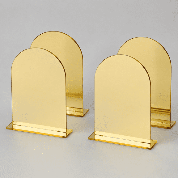 Gold Acrylic Wedding Signs, 5"x7" Gold Mirror Arch Acrylic Table Sign and Base, Modern Font TableTop Reception Sign for Wedding & Party Event (Golden, 5 x7 Inch)
