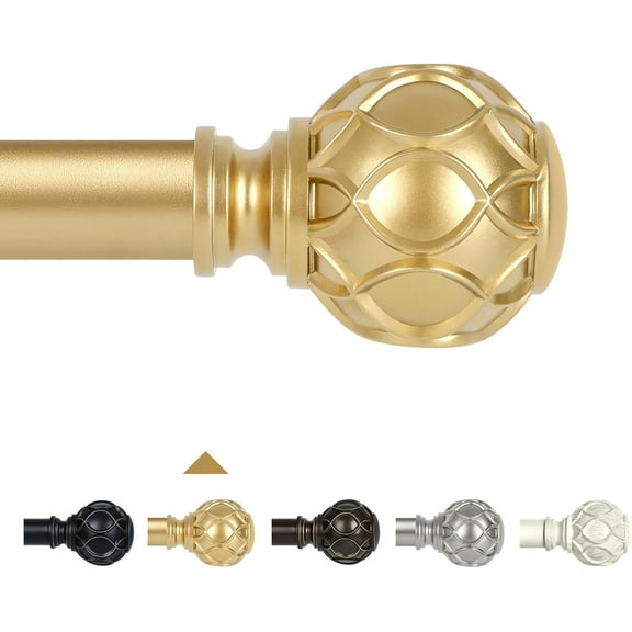Gold Adjustable Curtain Rods for Windows:18-45 Inch Farmhouse Heavy Duty Curtain Rod for Bedroom Living Room,Boho Decorative Rustic Drapery Rods with Vintage Coastal Texture Finial,Brass Gold
