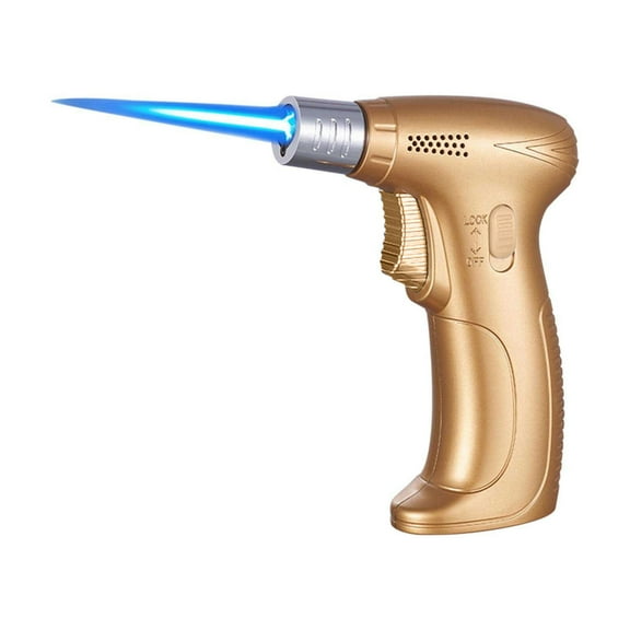 Gold Adjustable Flame Butane Torch Lighter Refillable Cooking Blowtorch For Kitchen Baking Dessert Grilling Bbq Igniter Tool With Safety Lock Windproof Design