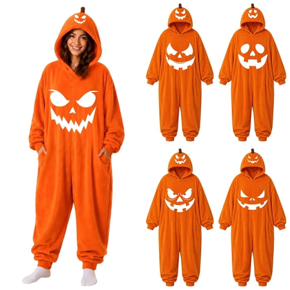 Gold Adult Hooded Pumpkin Plush Onesie Pajamas Polyester Oversized Pumpkin Suit Pajama, Halloween Jumpsuit For Adults Women Indoor Masquerade Theater Party Home Dress Up L