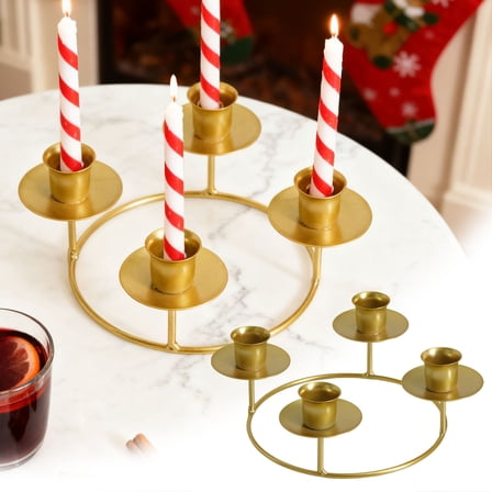 Gold Advent Wreath Candle Holder with 4 Candle Capacity, Metal Christmas Candle Ring for Tapered Candles, Holiday Table Centerpiece for Home and Decor